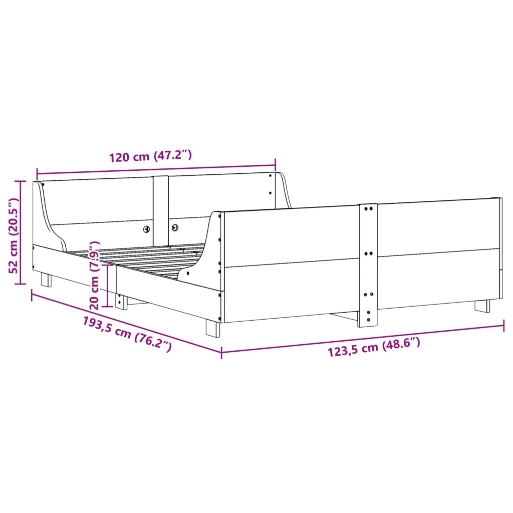 Solid Wood Bed Frame without Mattress White 120 x 190 cm Pine Wood