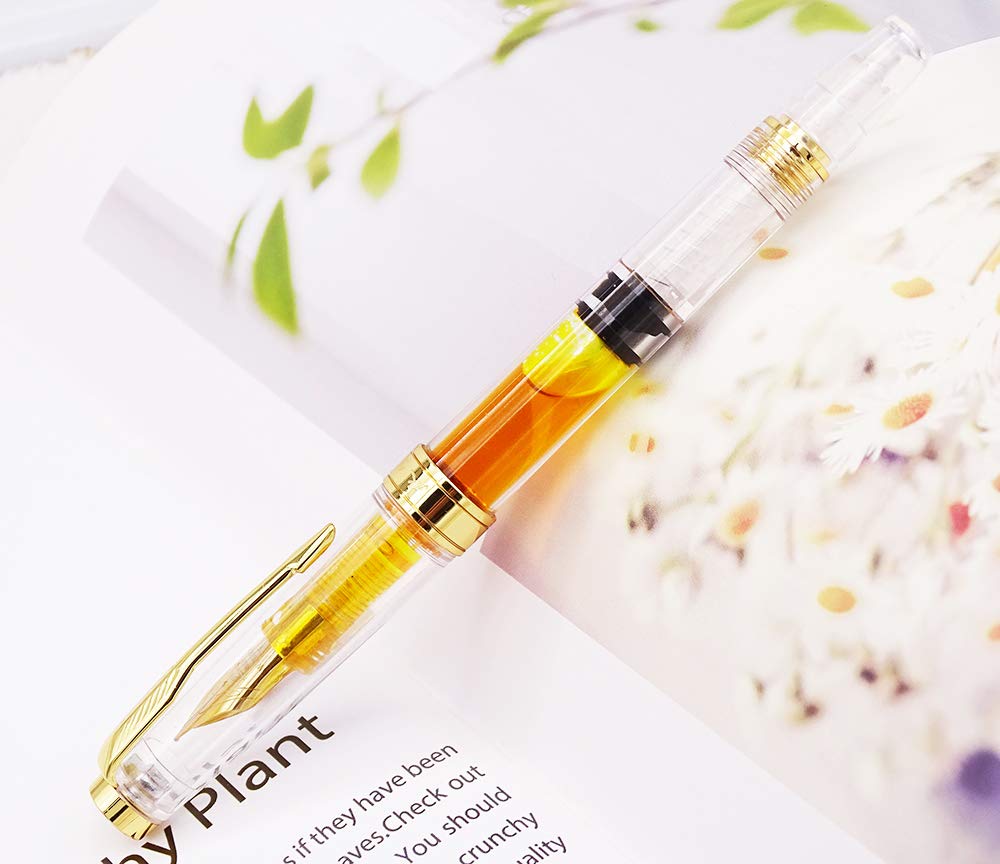 Перьевая ручка Yongsheng с тонким кончиком, прозрачным стержнем, золотой отделкой, винтовым зажимом со стрелкой из 4 шт. (Установить цвета)