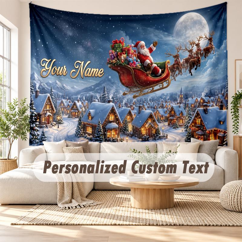 Christmas Custom Name Printed Tapestry Wall Hanging For Bedroom Living Room Wall Decor Holiday Gift