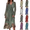 Women's Autumn And Winter Casual Fashion V-neck Long Sleeve Floral Print Long Dress