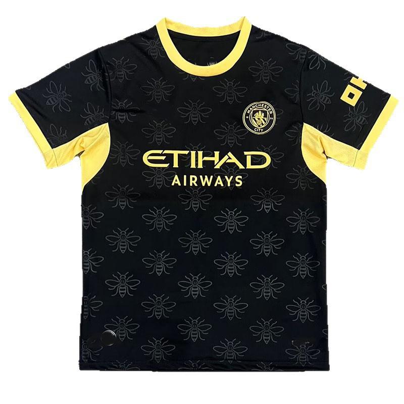Mens Short Sleeve Football Jersey Away Kit Black Bamboo Fiber Soccer Uniform Fall Winter