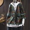 Vintage Women Print Floral Button Spring V-Neck Long Sleeve Knitted Coats