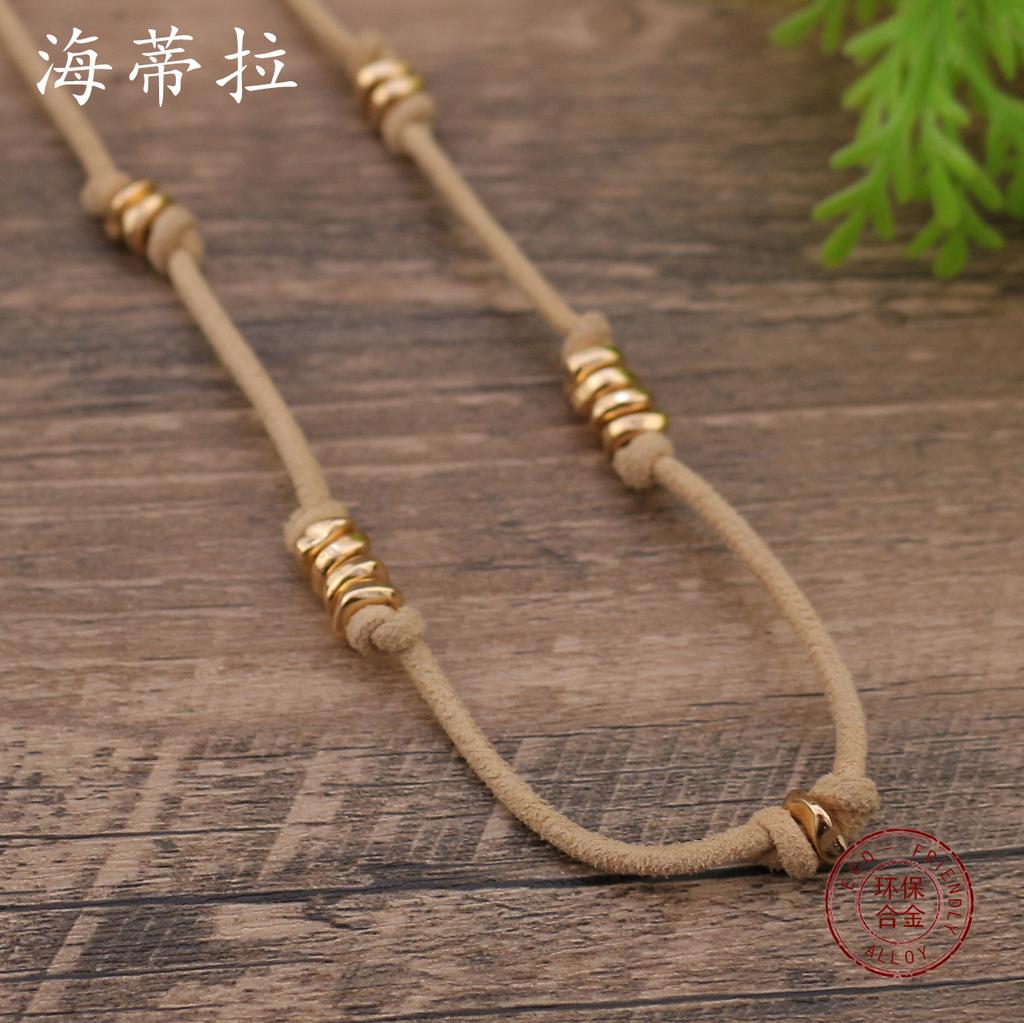 Новое ретро кожаный шнур металлический бисерный кабель длинное ожерелье, женское богемное кожаное ожерелье