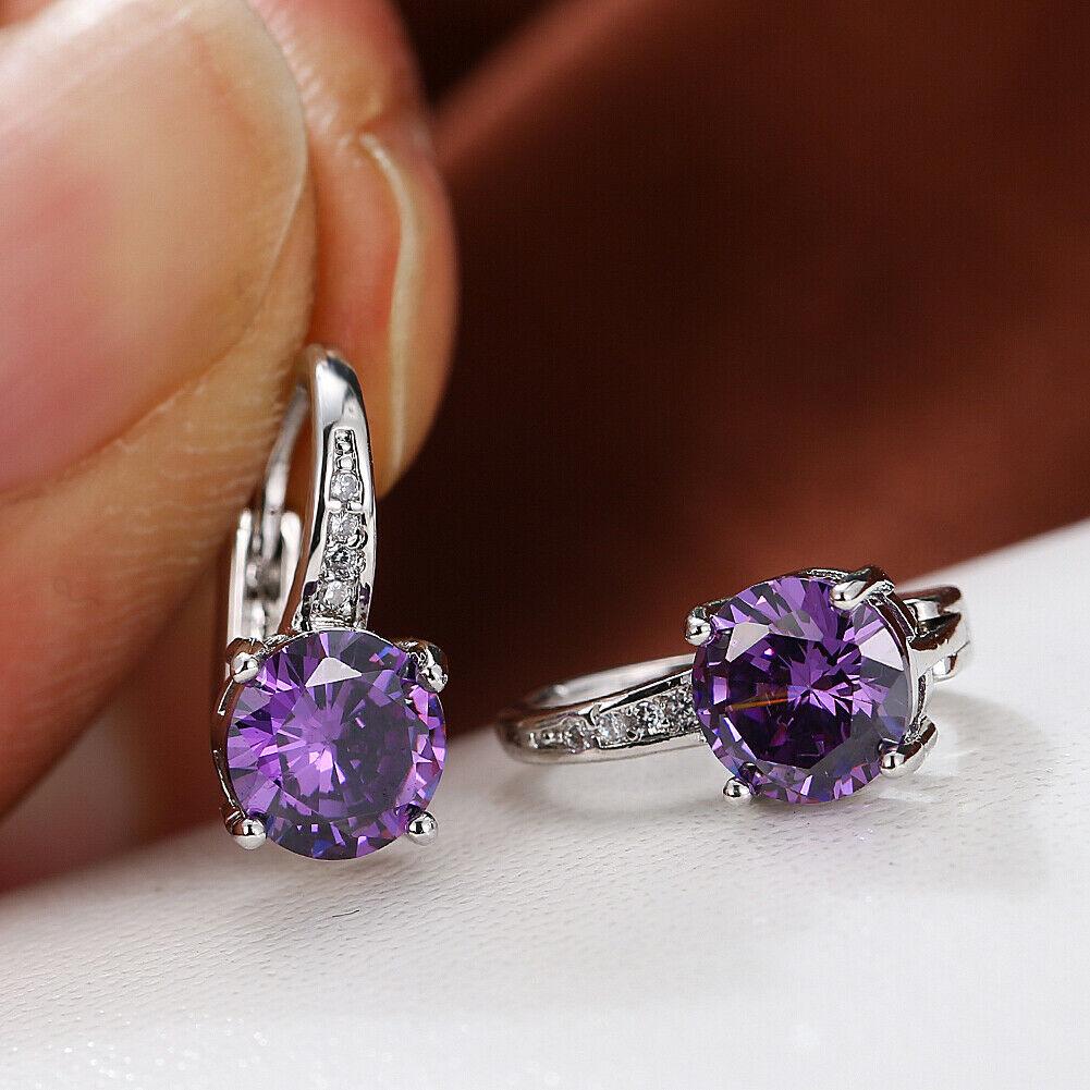 Серьги-крючки серебристого цвета с круглым камнем 7 мм белого, синего, фиолетового, зеленого цвета, серьги-капли со вставками из камней по знаку зодиака AVE