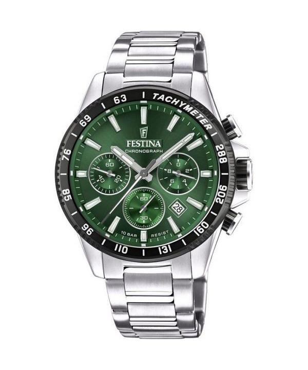 FESTINA Вневременной хронограф, кварцевые мужские часы из нержавеющей стали с зеленым циферблатом F20560-4 100M