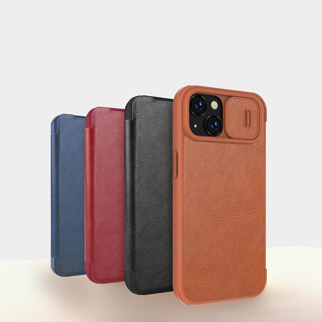 Чехол Nillkin Qin Leather для iPhone 14 Plus - черный флип-чехол с защитой камеры