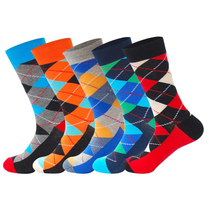 Men's Fashion Socks Cotton Wedding Socks Paragraph Diamond Pattern Geometric Business In Tube Socks