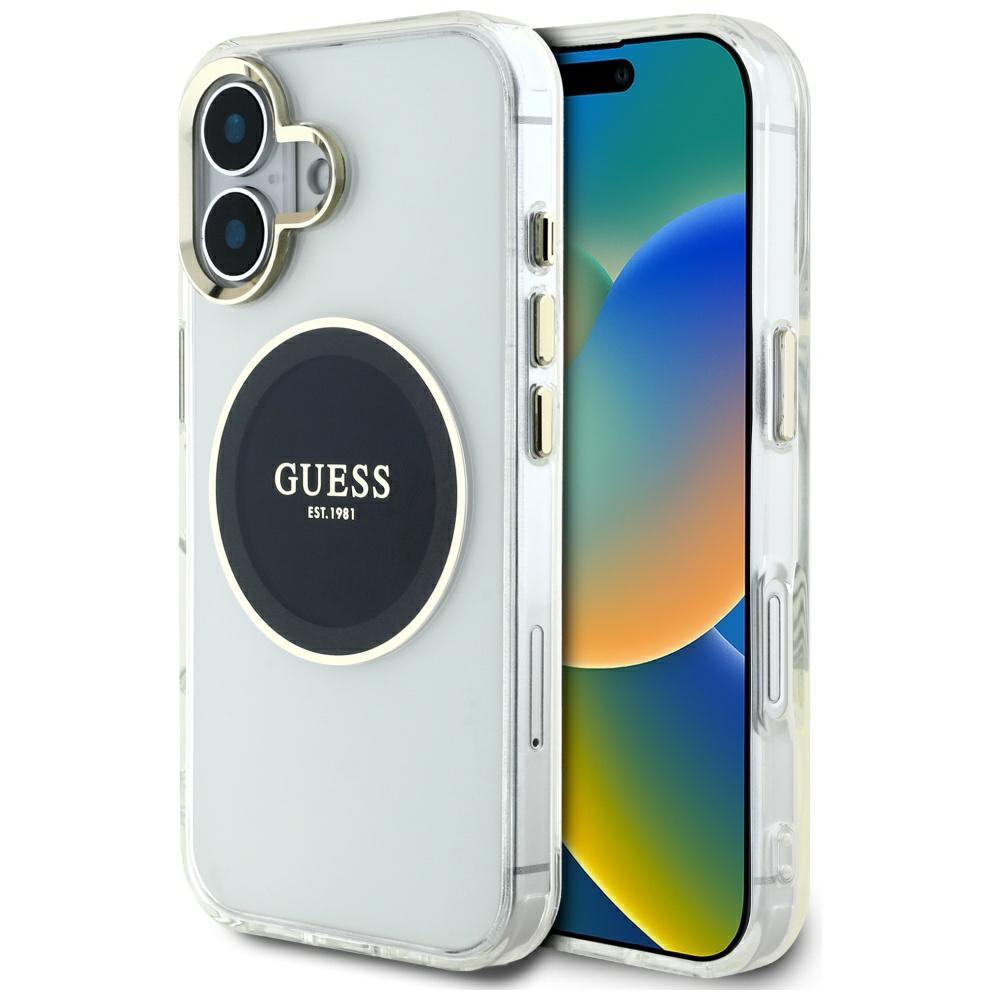 Guess IML Metal Colored Circle Classic Logo MagSafe case for iPhone 16 black