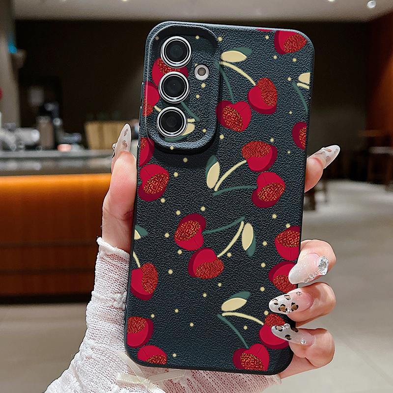 Красный вишневый узор тонкий мягкий чехол для телефона Samsung S25 S24 FE S23 Ultra S22 S21 A56 A36 A16 A55 A26 A15 TPU кожа текстура противоударный матовый чехол