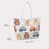 Cute Bear Car Pattern Tote Bag Portable Daily Casual Lightweight Versatile Shoulder Handbag for Shopping Outdoor Use