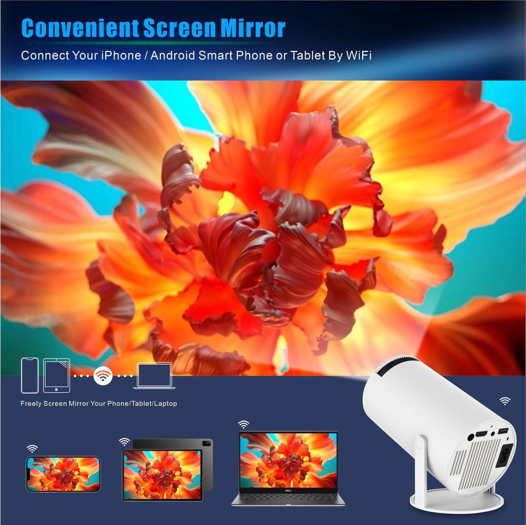 HY300Pro Portable Mini HD Projector with Screen Mirroring YouTube