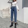Winter New Fashion Vintage Korean Stytle Womens Jeans High Waist Denim Trousers High Street Harajuku Loose Leisure Straight Pant