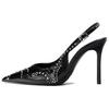 Pu Studded Comfortable Versatile Pointed Toe Open Back Stiletto High Heels 10Cm Women High Heels Black 13205510-38