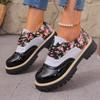 Autumn Printed Low-top Shoes 2025 New Plus-size Lace-up British Style Muffin Small Leather Shoes for Women