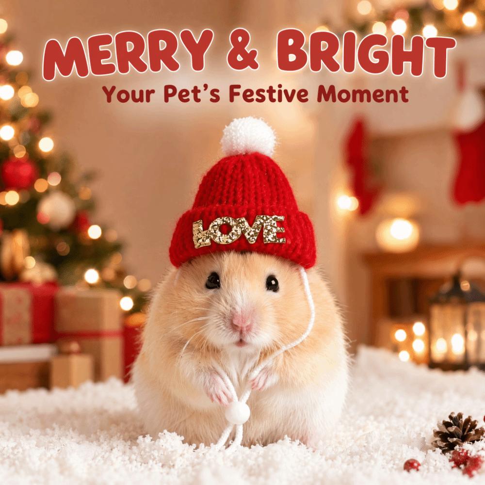 Knitted Hamster Christmas Hat Adjustable Pet Costume Headwear Cute Santa Beanie Festive Dress-Up