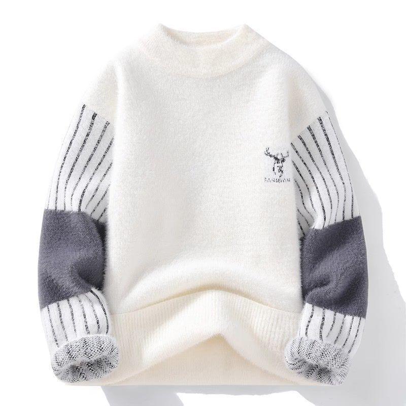 Men's Half-High Neck Mink Velvet Sweater: Autumn/Winter Thickened Knit Base Layer