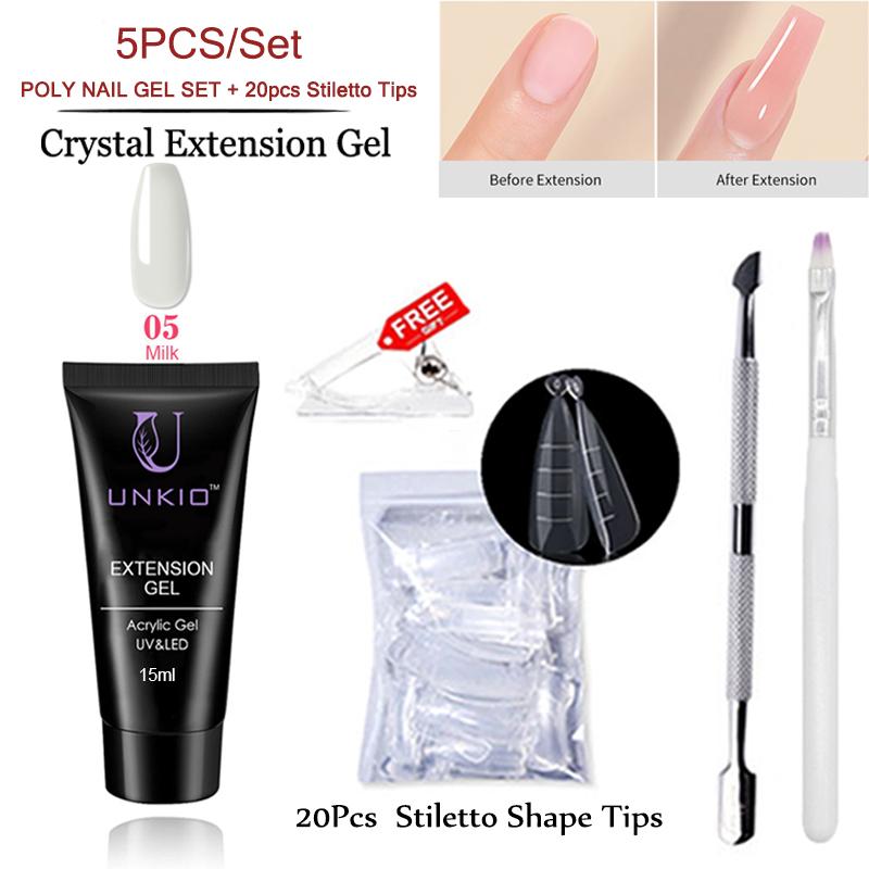 UNKIO Поли-набор для ногтей, УФ-светодиод, быстрое наращивание, наконечник-шпилька, двойной формы, наращивающий гель для ногтей, маникюрный набор, мини-набор для гель-лака