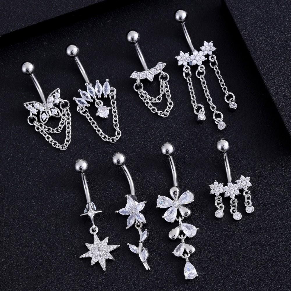 Exquisite Belly Navel Stud Stainless Steel Navel Button Trendy Butterfly Chain Navel Ring Daily