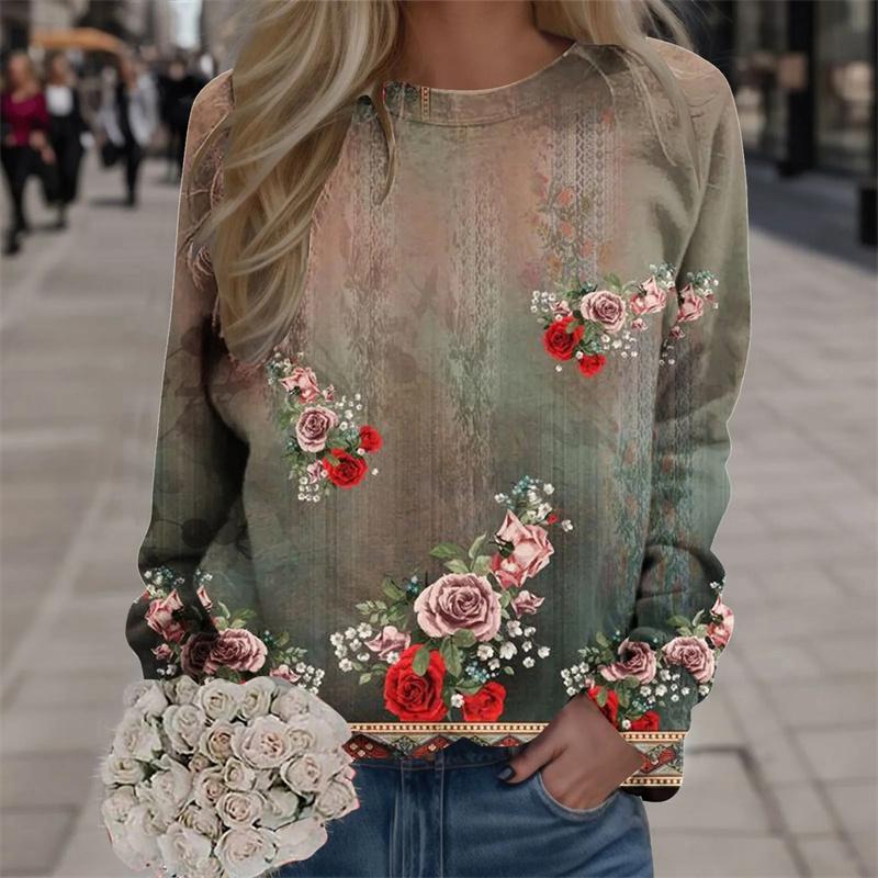 Harajuku Новые 3D-печатные красочные свитшоты с цветами Модные женские уличные свитера Зимние женские цветочные графические топы Одежда