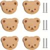 6pcs Bohemian Dresser Knobs, Cute Beech Wood Animal Drawer Knobs, Bear Shape Wooden Dresser Pulls, with Screws, for Furniture Upholstery