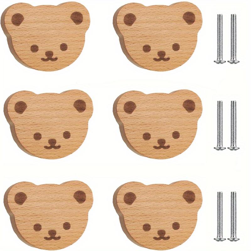 6 шт. Богемные ручки для комода в форме медведя, милые деревянные ручки для ящиков с животными из бука с винтами для обивки мебели