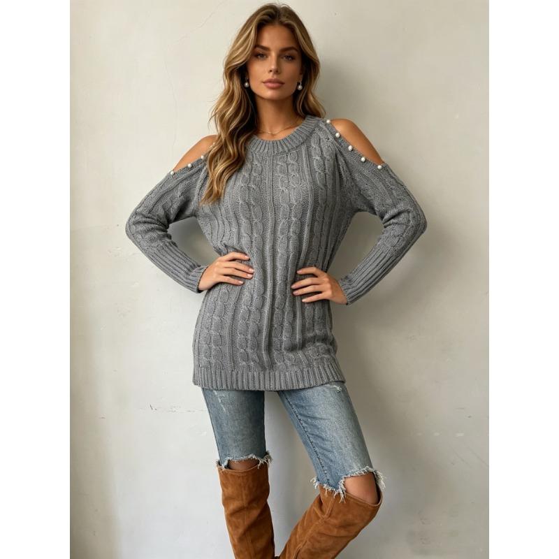 Women S Off Shoulder Knit Sweater Casual Pullover Top