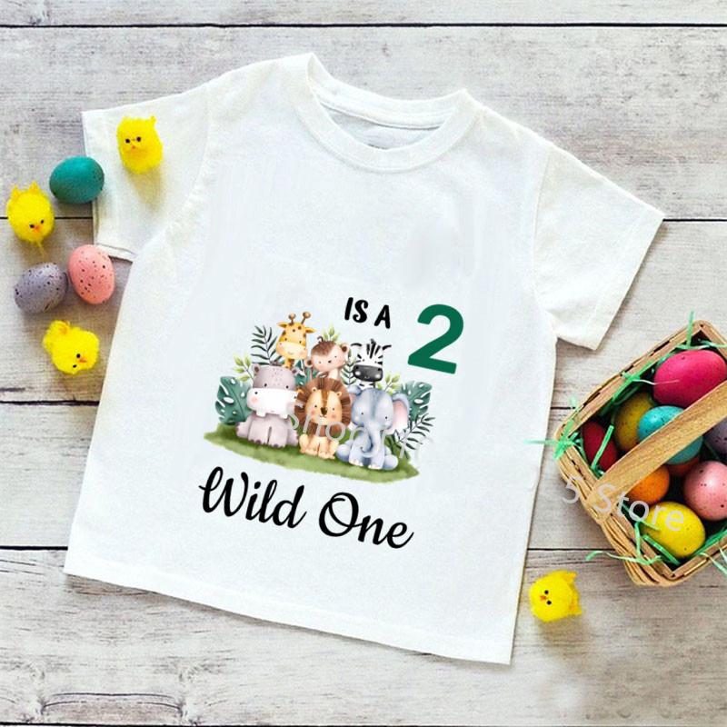 Персонализированная рубашка на день рождения, футболка для детей 1–9 лет, футболка с изображением диких животных, футболка для вечеринки в честь дня рождения, одежда с дикими животными, детские подарки, топы