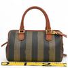 Auth FENDI Pecan Stripe Boston Bag 2Way Brown PVC Canvas Women’s fe8833ss