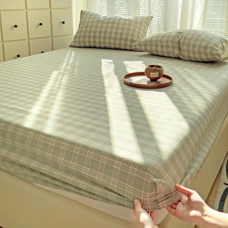 Постельное белье современного дизайна, из ткани с принтом в виде узора «линеллае» светло-зеленого цвета, хлопок, дышащее, наматрасник, красочная простыня на резинке с наволочкой