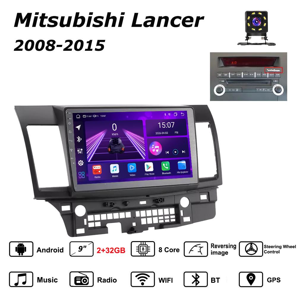 Автомобильная магнитола Android Car-Play для Mitsubishi Lancer 2008-2015 Мультимедийный плеер Головное устройство Стерео Навигация GPS BT WIFI, 8 ЯДЕР, 2+32 ГБ