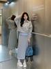 Plus Size Women's Autumn Two-Piece Set: Faux Layered Sweatshirt & Slimming High Waist Skirt