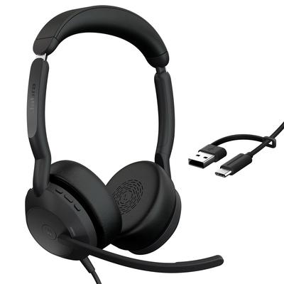 Jabra Evolve2 50 UC Стерео Бинауральные Проводные Наушники с Stereo Noise Comfort с Кожей Совместимы с Гарнитурой для Совещаний, USB-C/A, Микрофон,