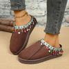 Fashion Bohemia Fringed Decoration Cotton Slippers Women 2025 Winter Comfort Thick Bottom Non Slippers Warm Short Plush Slides Size36-44