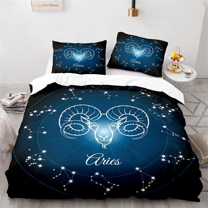 Premium Twelve Constellation Duvet Cover Galaxy Theme King Size Quilt Cover For Constellation Bedroom Decoration For Children Women Men