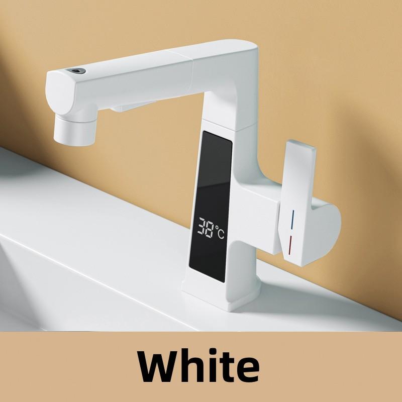 Цифровой дисплей, выдвижной кран для ванной комнаты, интеллектуальный датчик температуры, латунный кран для раковины, смеситель для мойки с холодной и горячей водой