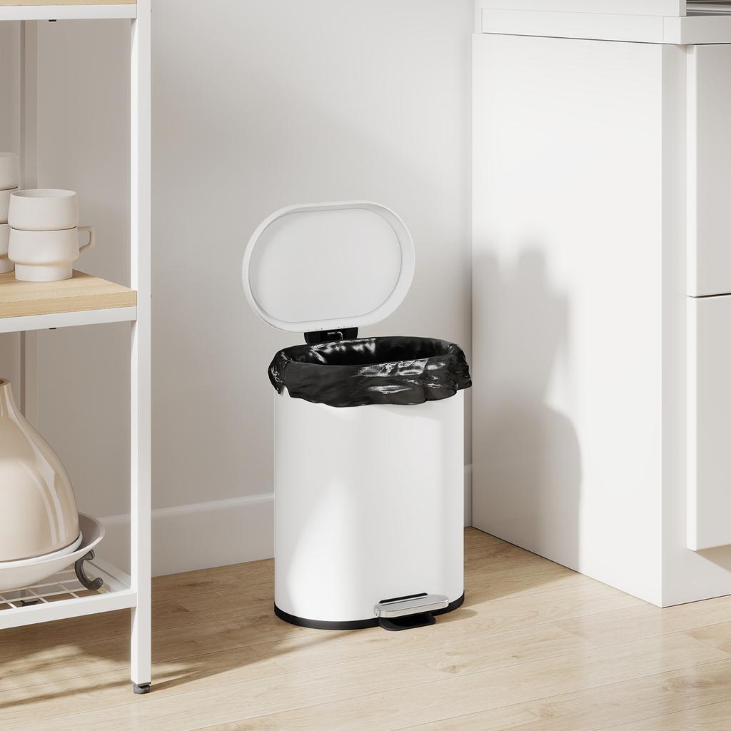 Garbage bin 12L pedal bin waste bin with lid, foot pedal, inner bin, soft-close function, 30 x 25.5 x 37.5 cm, white