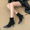 2025 New Korean Version Pointed Head Shallow Mouth Splicing Rear Zipper Low Tube Thin Martin Women's Short Boots