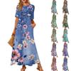 Women's Fashionable And Casual Long Beach Skirt Round Neck Short Sleeved Loose Retro Print Dress