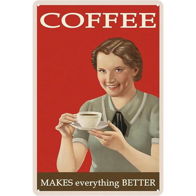 Винтажная металлическая жестяная табличка Drink Coffee Настенная декоративная табличка для мужской пещеры Домашнего кафе Сада Клуба Бара Ретро Железный художественный постер