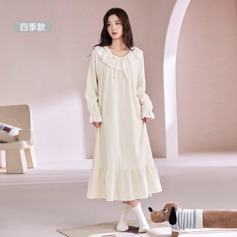 Womens Cotton Nightgown Long Sleeve Princess Style Soft Home Dress
