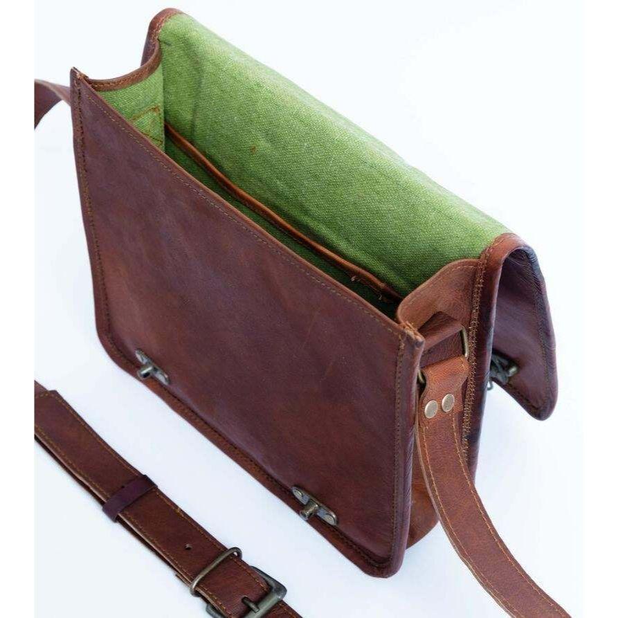 Vintage Genuine Brown Goat Leather Handmade Sling Handbag Cross Body Satchel