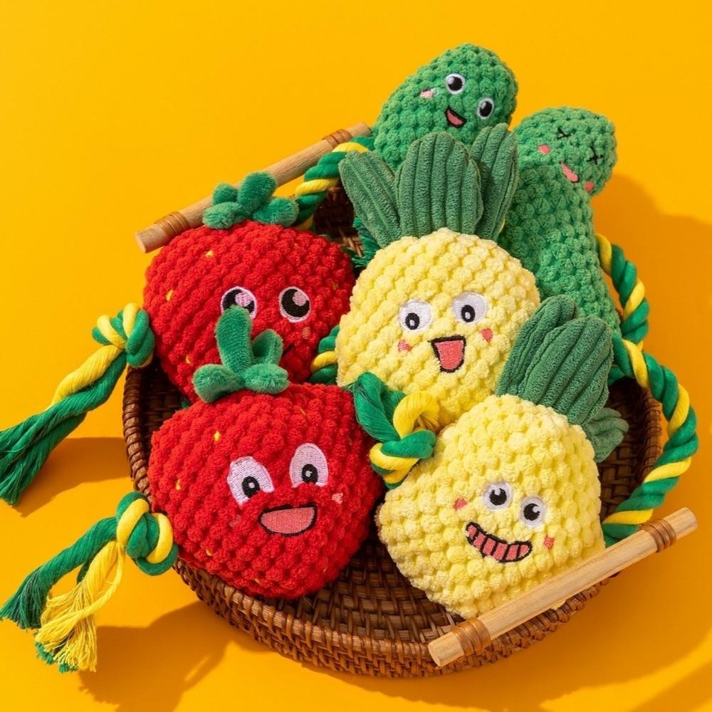 Плюшевая игрушка для собак, устойчивая к укусам, со встроенным пищальником, узлом, игрушка для дрессировки и чистки зубов собак, издающая звук, форма фрукта