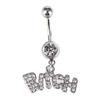 316L Stainless Steel Belly Button Ring with Pink Letter Pendant and Diamond-Set