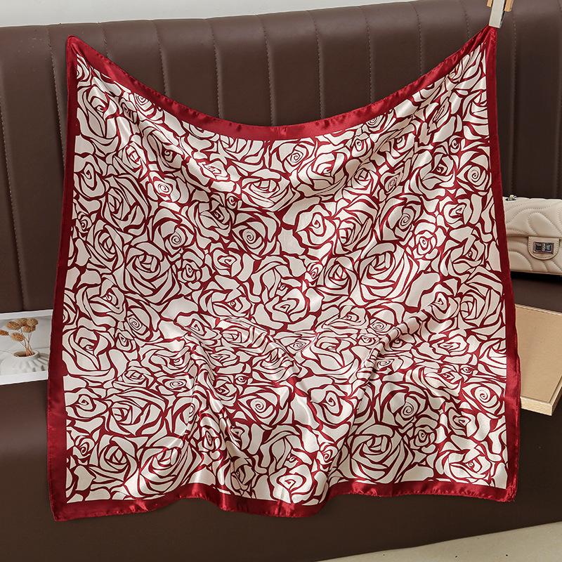New European and American Printed Silk Square Scarf Fashion Women's Versatile Bag Headscarf Professional Scarf Silk Scarf