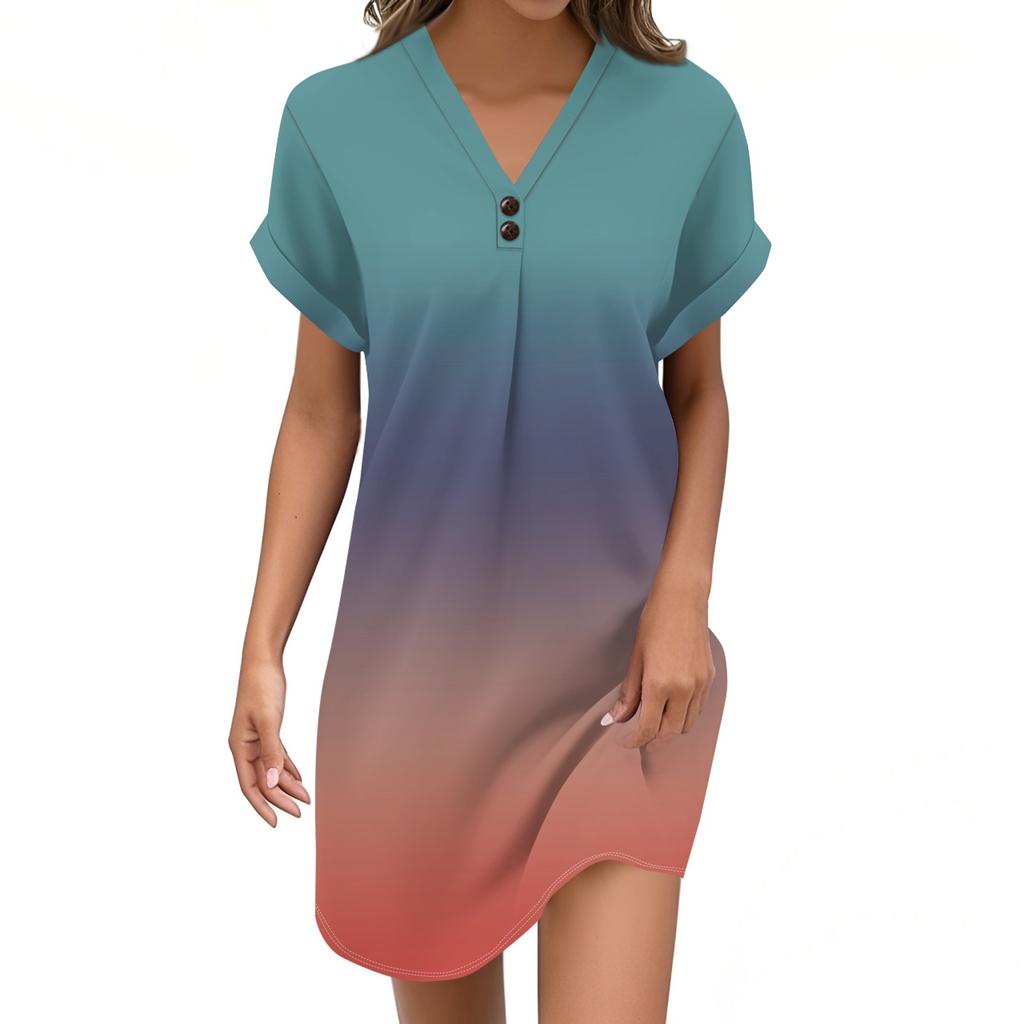 Женский модный джемпер с V-образным вырезом и градиентным принтом, повседневное платье на пуговицах