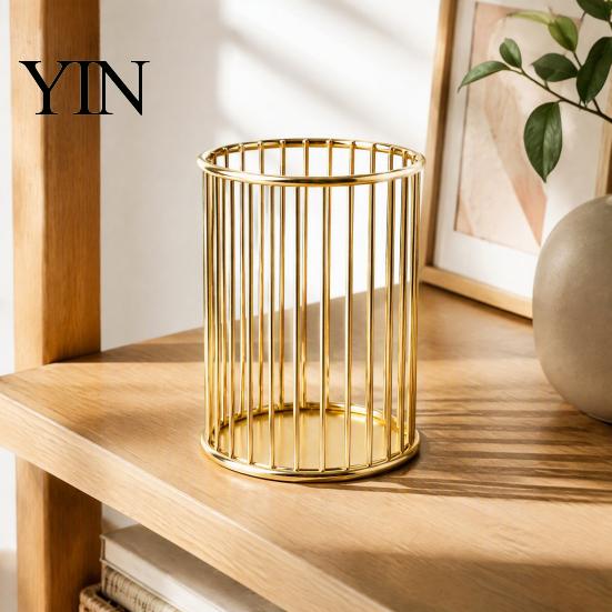 Office Supplies Storage Organizer Pen Holder/Storage Basket, Hollow Grid Iron Tube, Minimalist Metal Wire Basket Durable Pencil for Stationery