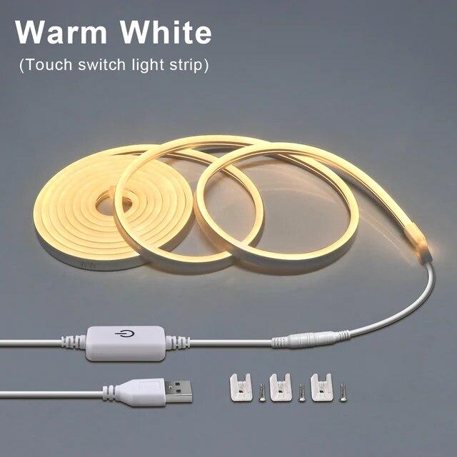 5V USB LED Neon Light Strip Touch Sensor Dimmable Flexible Neon Sign Tape 120LED With Wireless Remote Control Ribbon Room Decor
