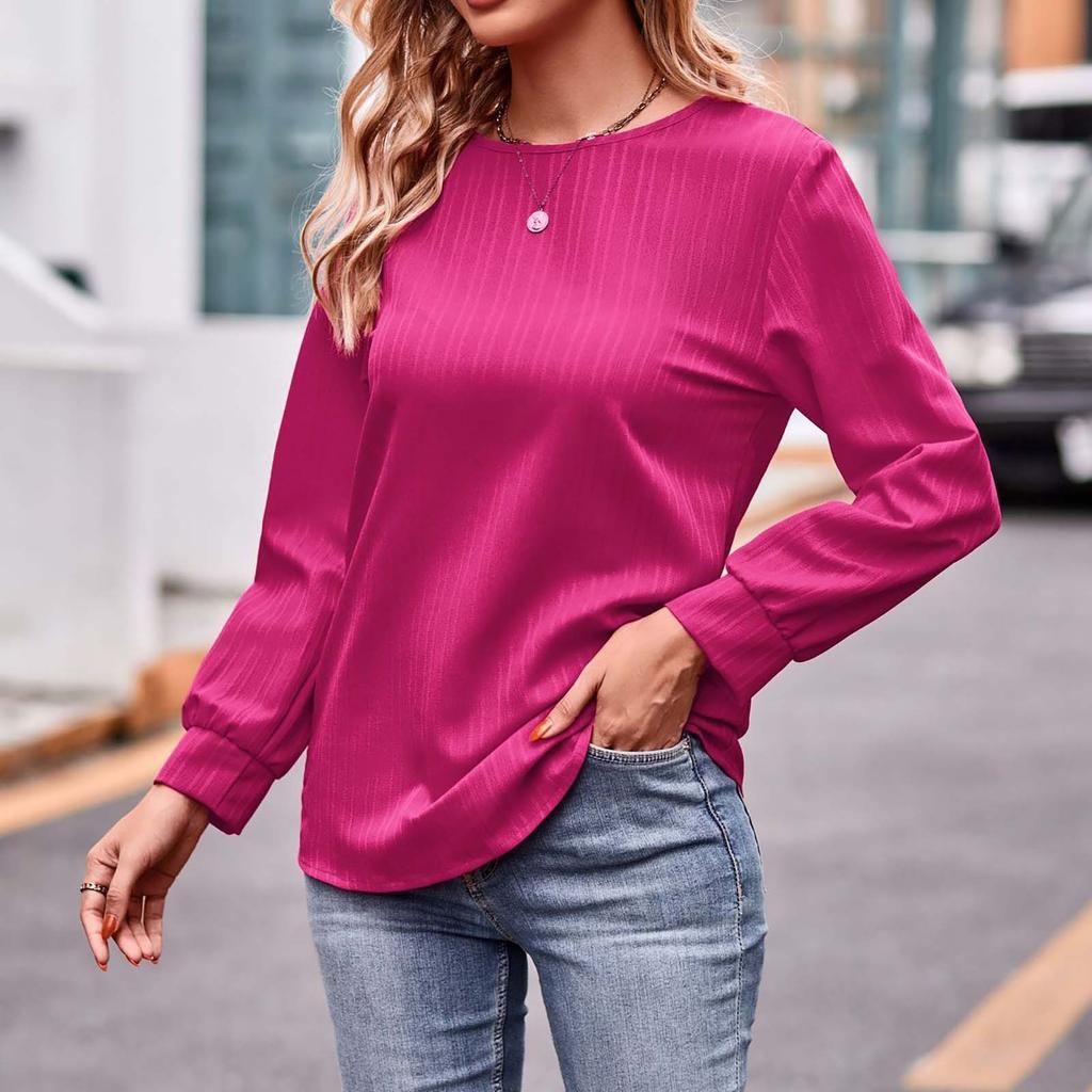 Женский повседневный модный однотонный пуловер с круглым вырезом, футболка с двойной линией, топ с длинными рукавами