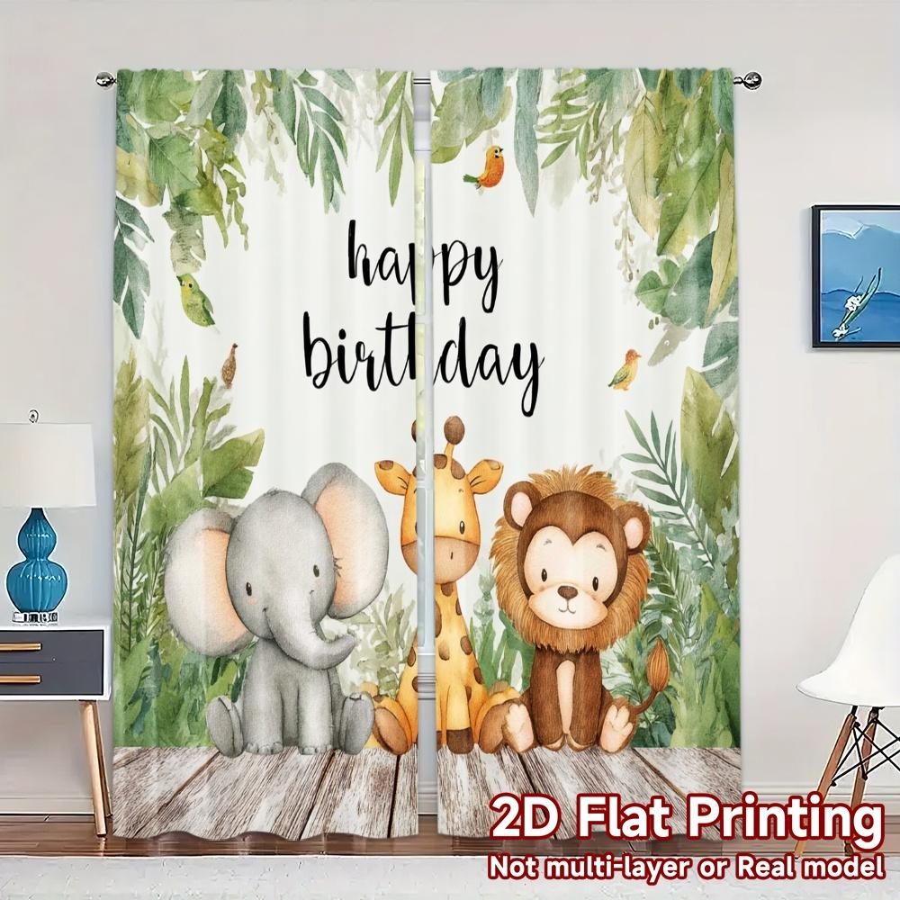 Комплект из 2 минималистичных плоских печатных штор без карниза Jungle Celebration Chic Полиэстер Легко установить Готовые шторы