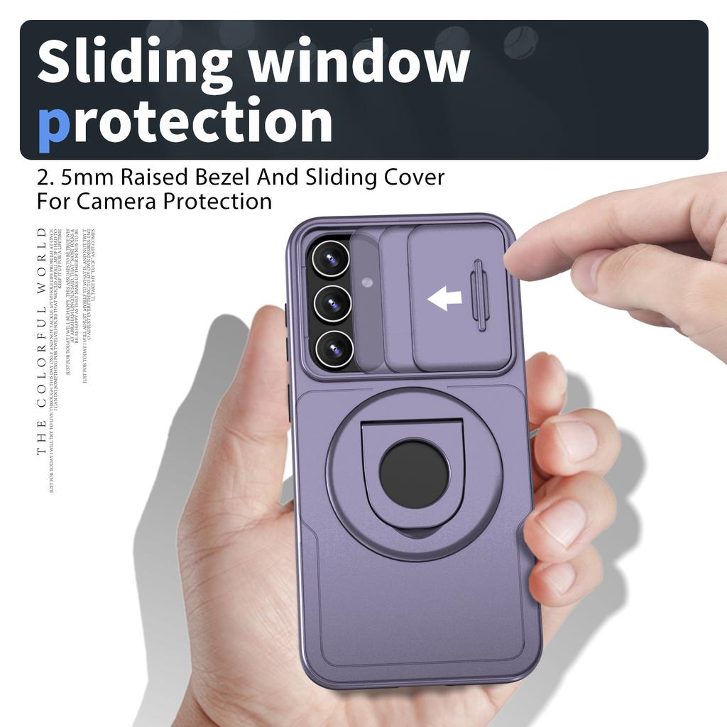For Samsung Galaxy S23 FE Magnetic Phone Case PC+TPU Cover with Slide Lens Window